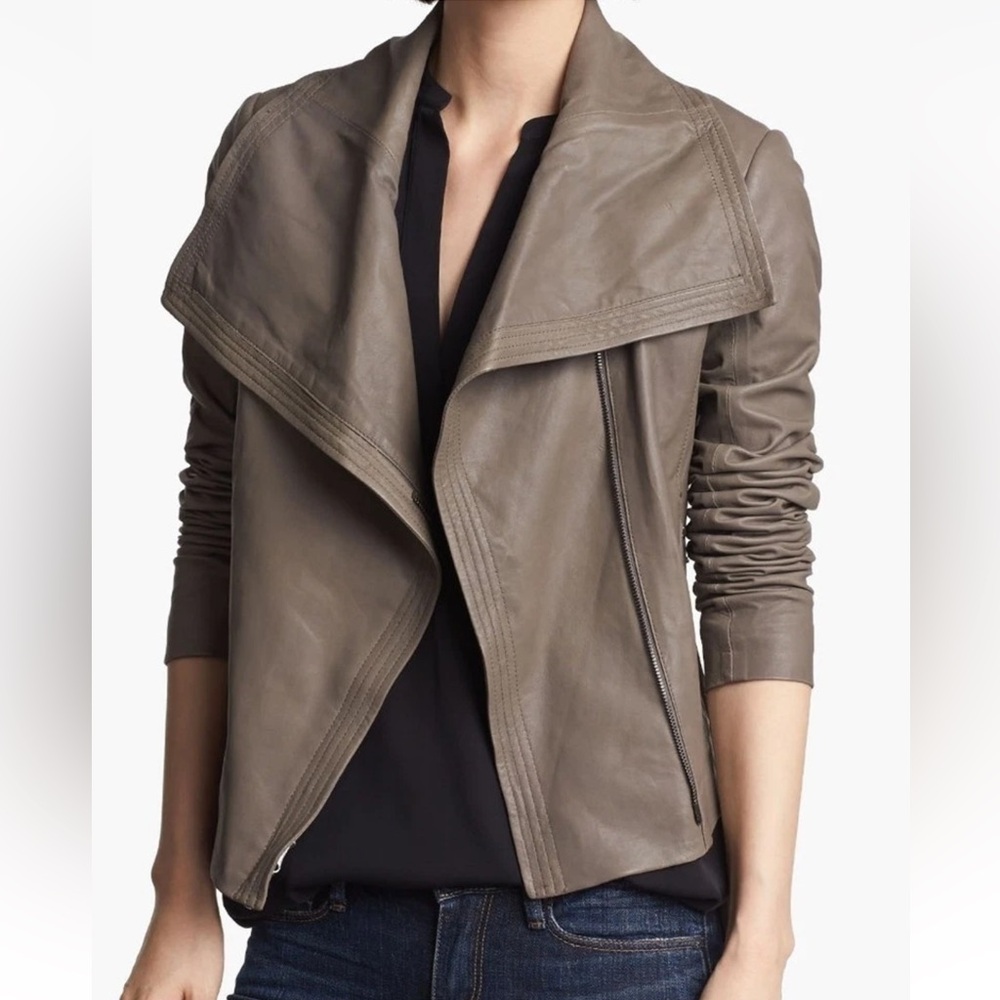 Vince Taupe Leather Jacket for Women